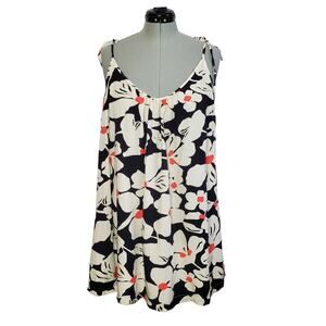 ModCloth flowy mini shift dress adjustable shoulder ties floral print, size 1X
